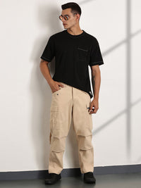 Thomas Scott Men Cricket Club Smart Loose Fit Cotton Cargos Trousers