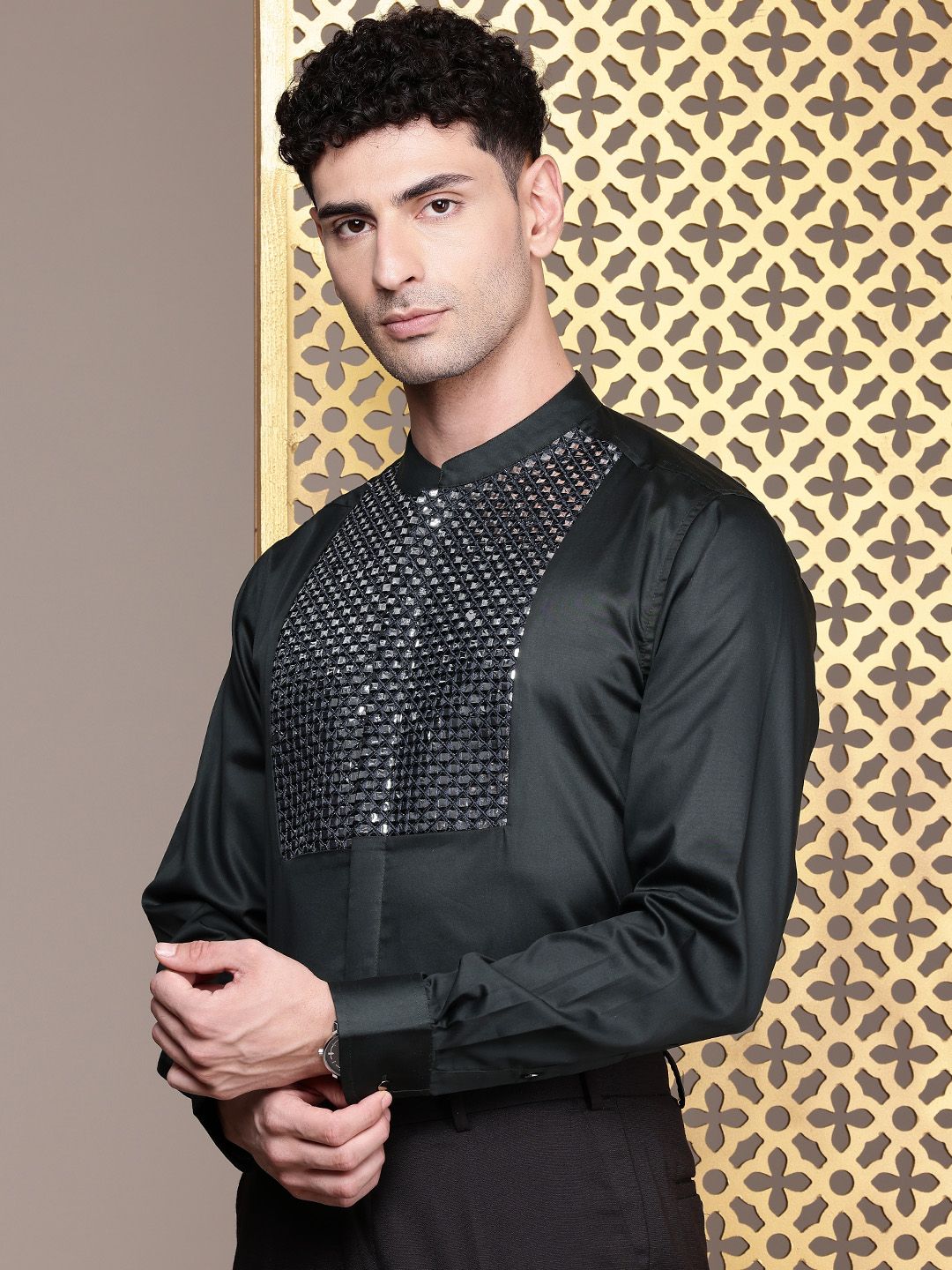 House of Pataudi Pure Cotton Embellished Party Shirt