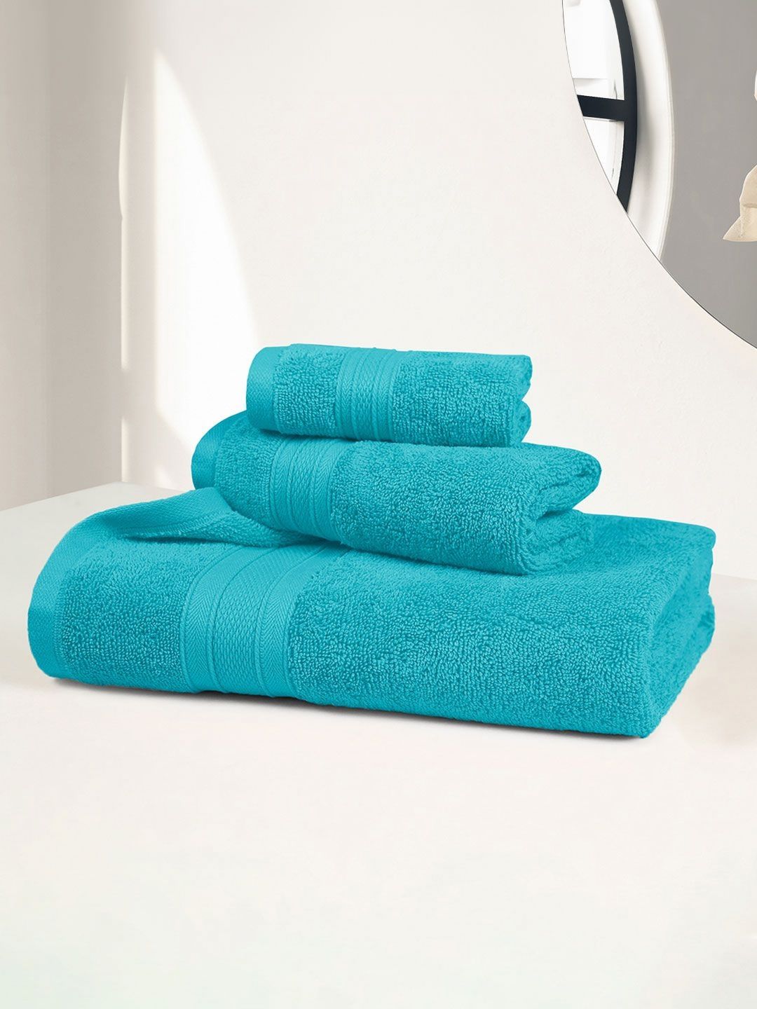 MYTRIDENT Soft Comfort Teal 3 Pieces Pure Cotton 500 GSM Towel Set