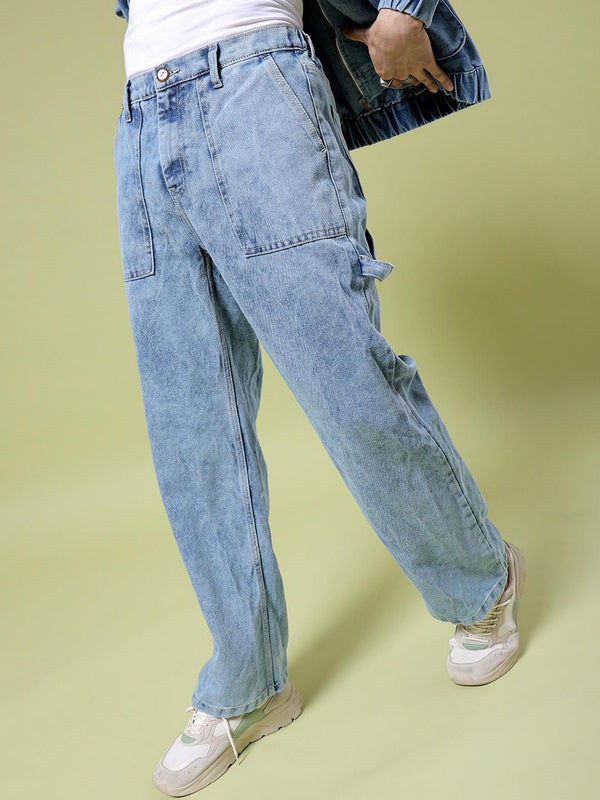 The Indian Garage Co Men Baggy Relaxed Fit Mid Rise Cotton Jeans