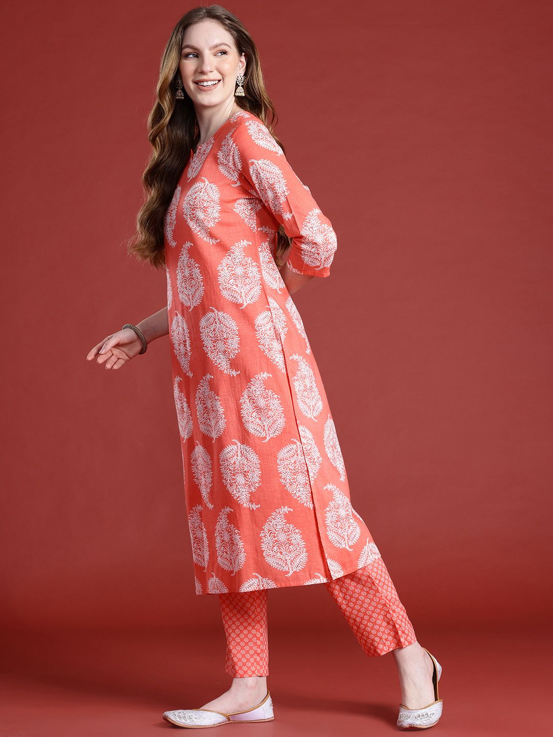 Anouk Ethnic Motifs Printed Pure Cotton Kurta with Trousers & With Dupatta
