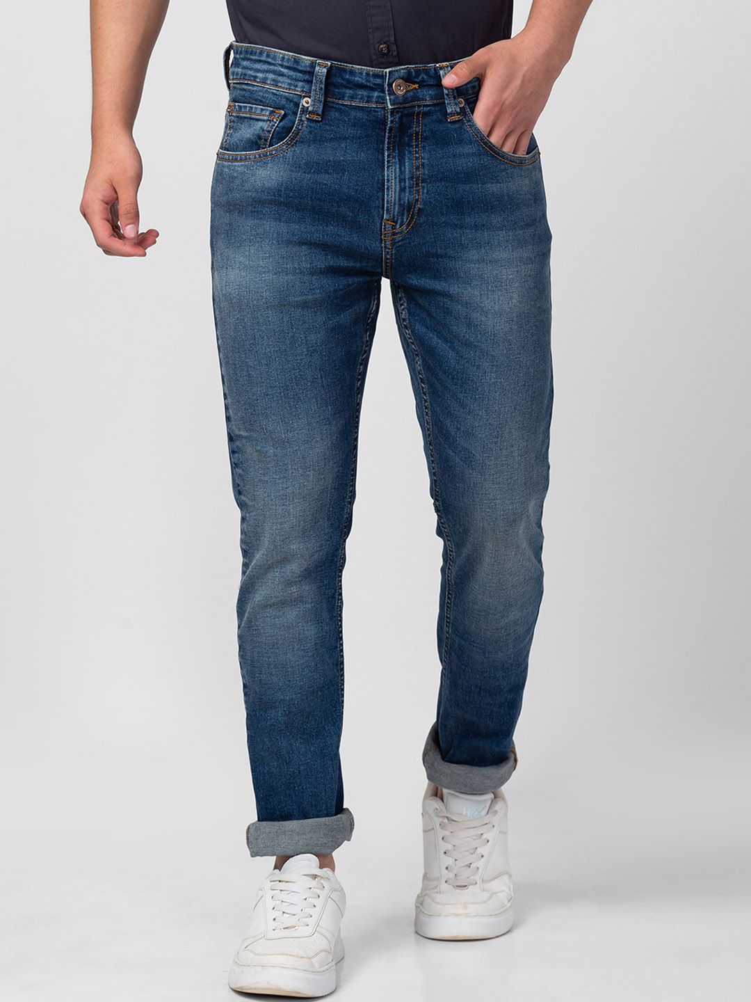 SPYKAR Men Slim Fit Low-Rise Heavy Fade Stretchable Cotton Jeans