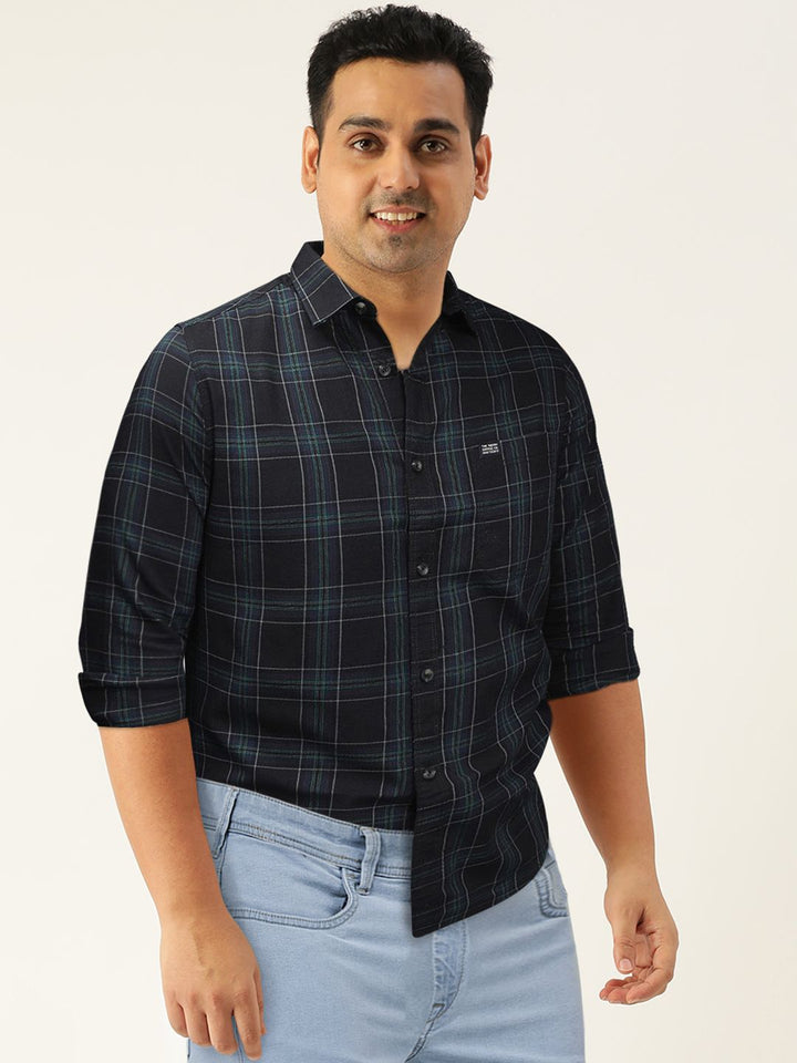 The Indian Garage Co Men Black & Blue Slim Fit Checked Casual Shirt