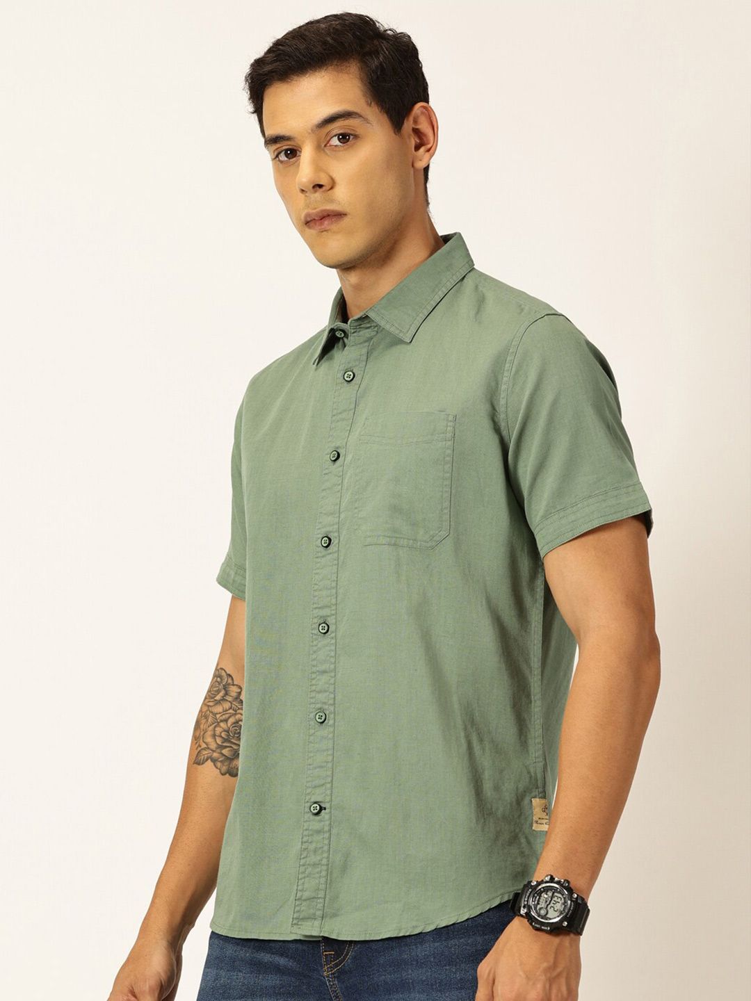 Thomas Scott Premium Spread Collar Cotton Linen Short Sleeves Casual Shirt