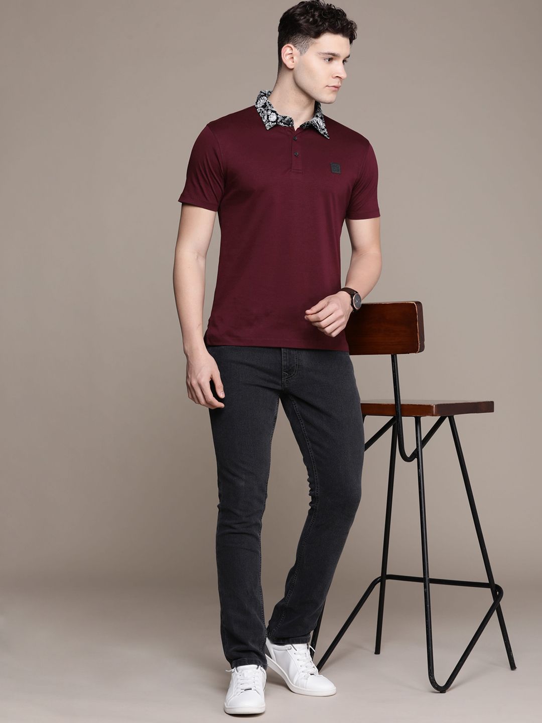 French Connection Solid Polo Collar Pure Cotton T-shirt
