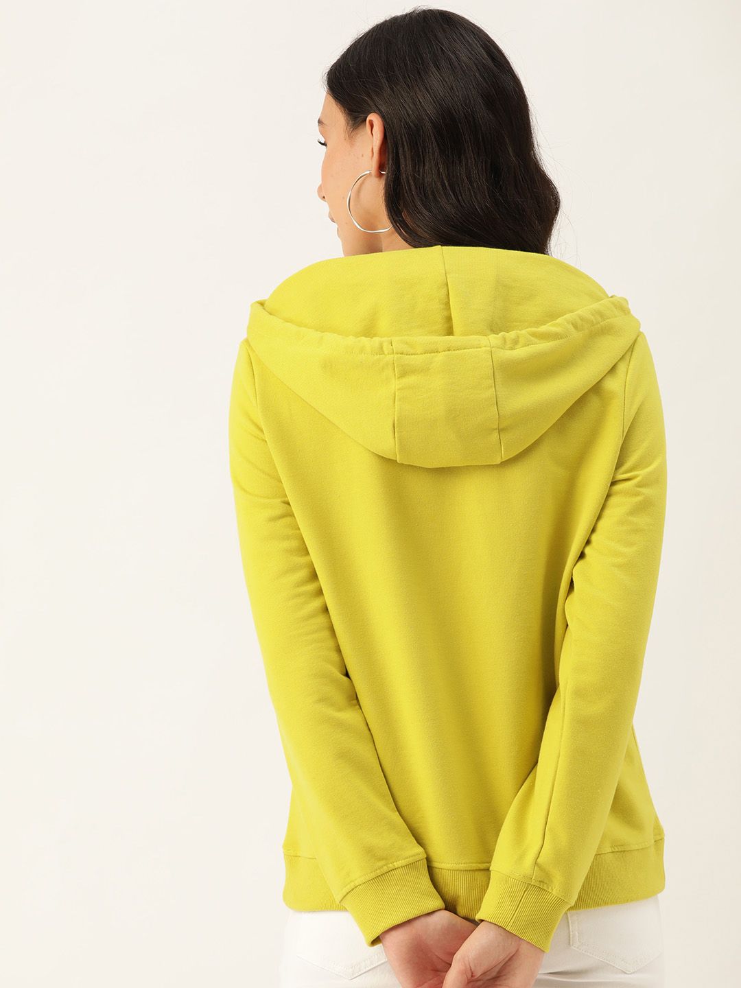 DressBerry Women Lime Green Solid Hooded Sweatshirt