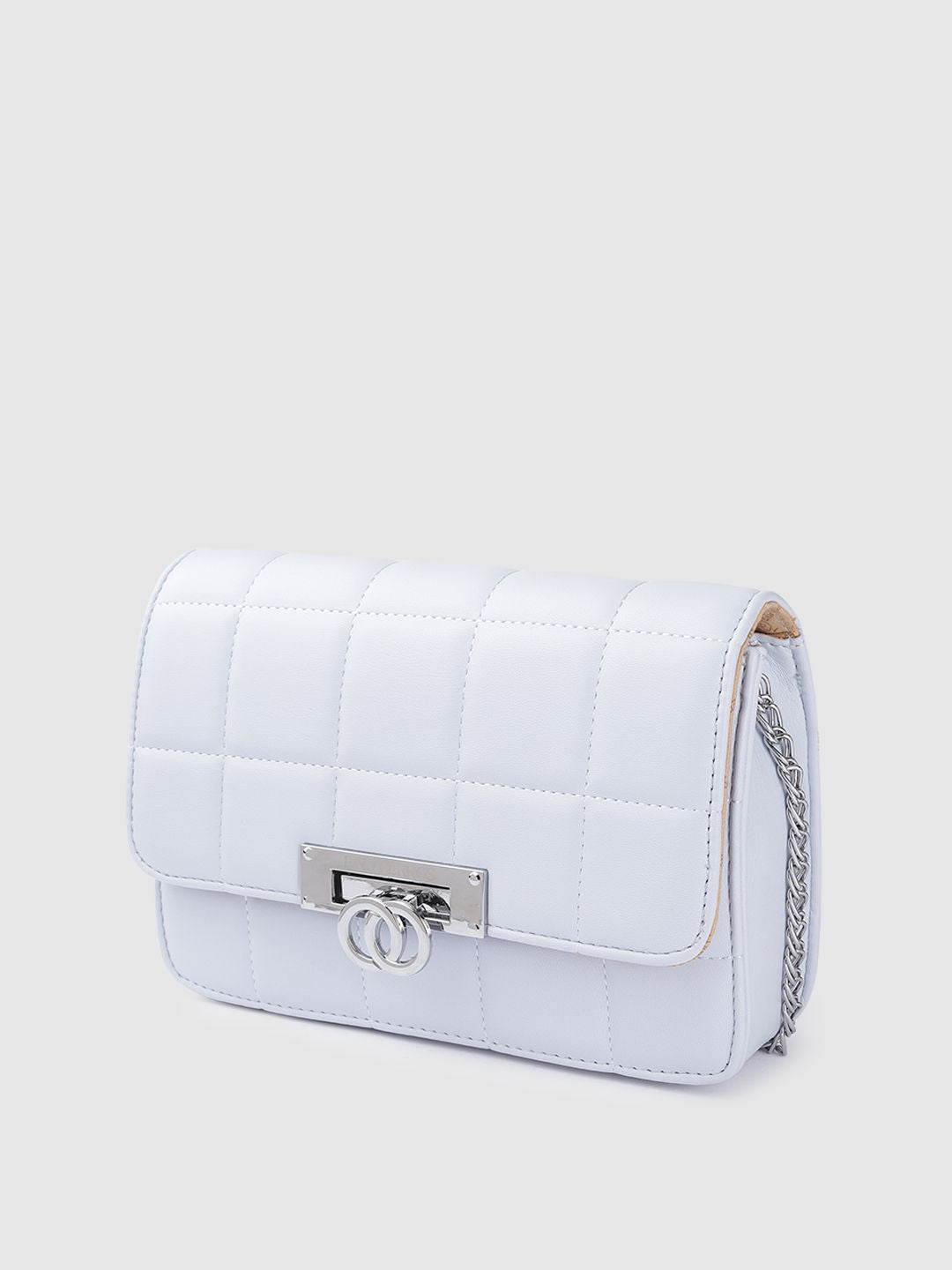 Lino Perros Women Blue Solid Quilted Structured Sling Bag