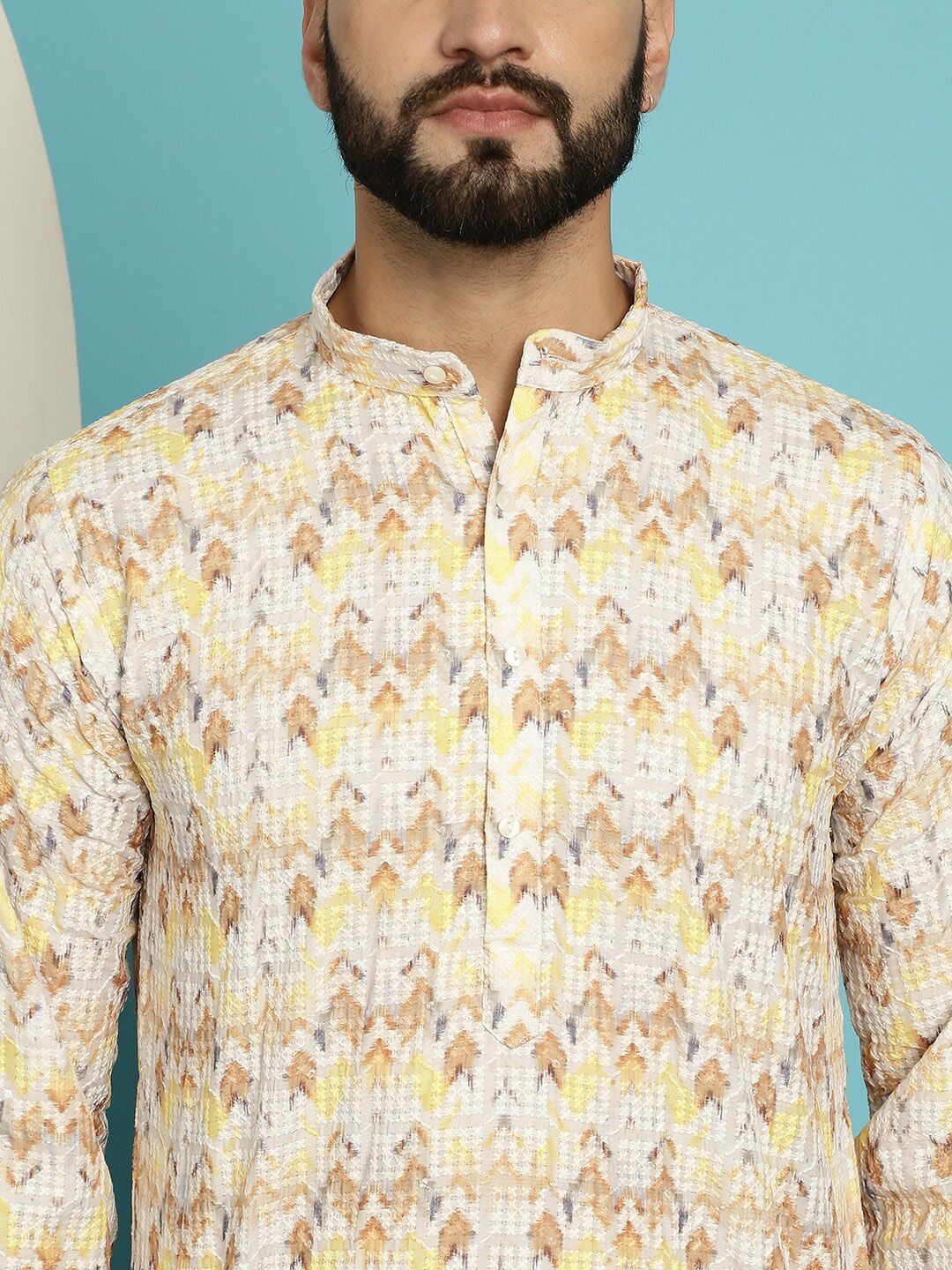 SOJANYA Kurta Kapas Tulen Sulam Chevron dengan Churidar