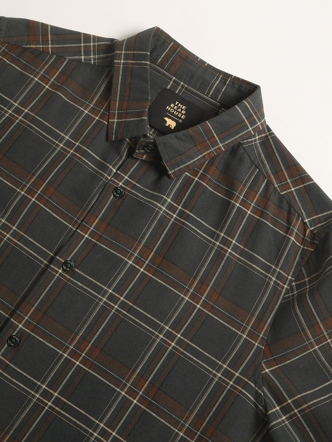 THE BEAR HOUSE Slim Fit Gingham Checked Pure Cotton Casual Shirt