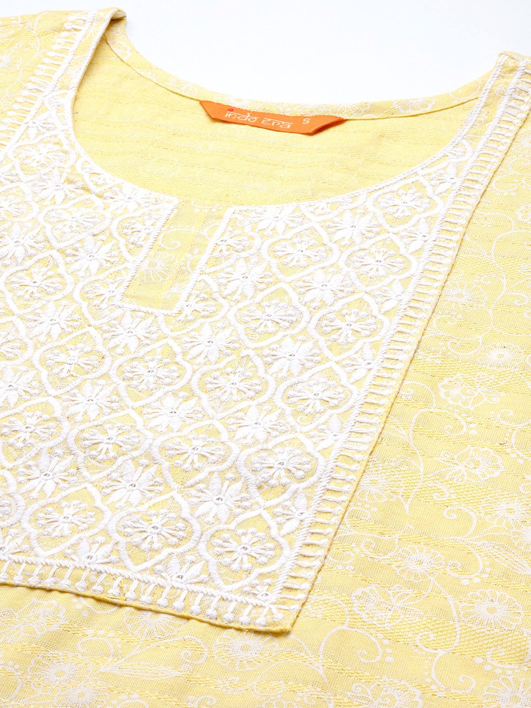Indo Era Women Yellow Embroidered Thread Work Kurta with Trousers & Dupatta