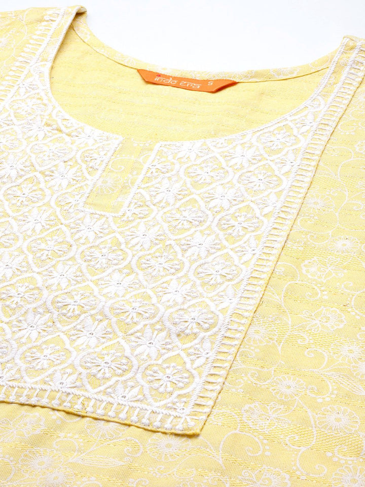 Indo Era Women Yellow Embroidered Thread Work Kurta with Trousers & Dupatta