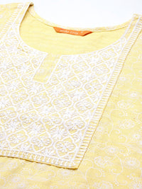 Indo Era Women Yellow Embroidered Thread Work Kurta with Trousers & Dupatta