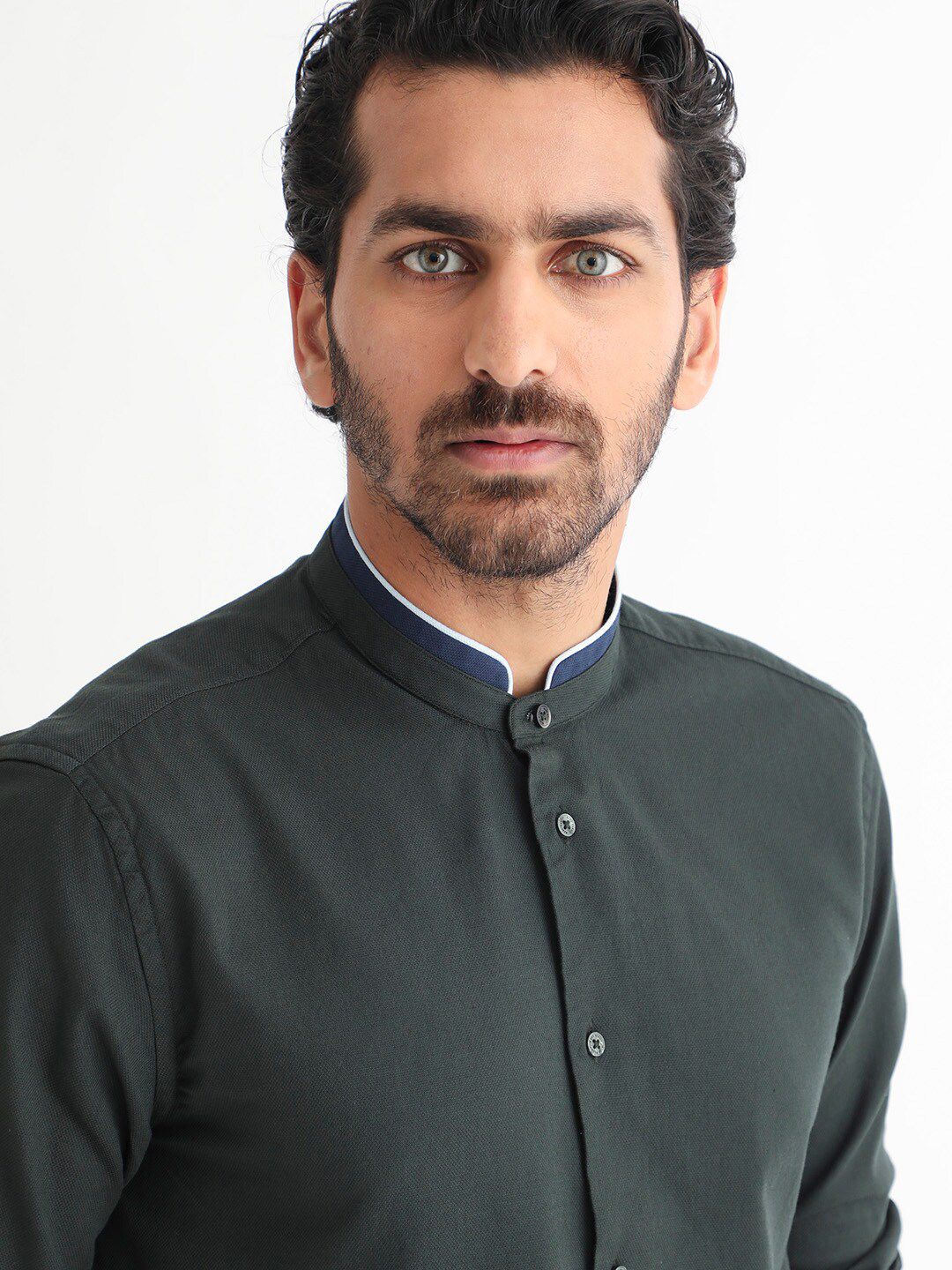 RARE RABBIT Men Tehran Band Collar Slim Fit Shirt