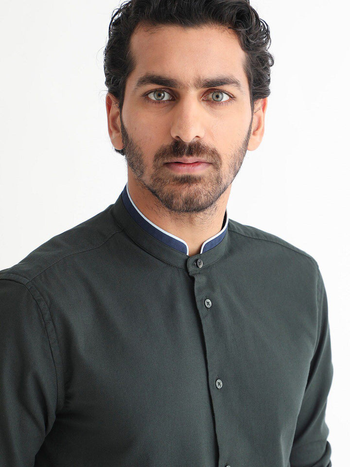 RARE RABBIT Men Tehran Band Collar Slim Fit Shirt