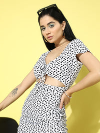 Berrylush White & Black Polka Dot Print Bodycon Mini Dress