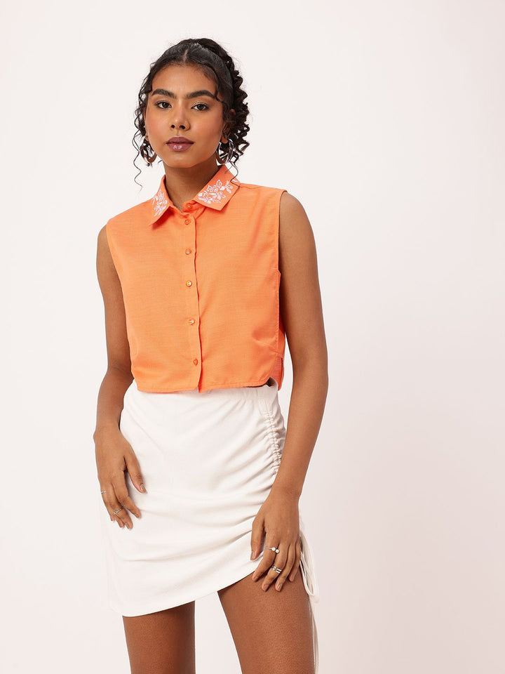 DressBerry Embroidered Sleeveless Crop Shirt