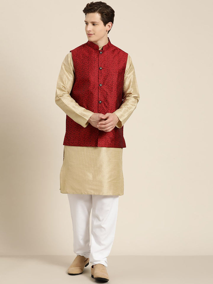 SOJANYA Kurta Belang Beige Lelaki dengan Piyama & Jaket Nehru