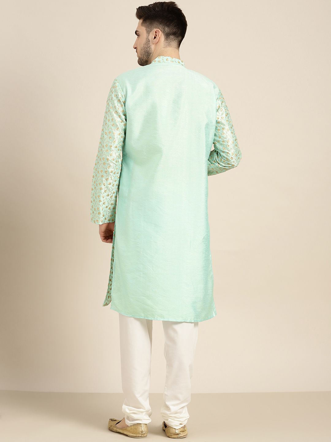 SOJANYA Kurta Bunga Hijau Laut & Berwarna Emas Lelaki