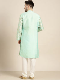 SOJANYA Men Sea Green & Gold-Toned Floral Kurta