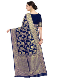 KALINI Navy Blue & Gold-Toned Woven Design Zari Silk Blend Fusion Banarasi Saree