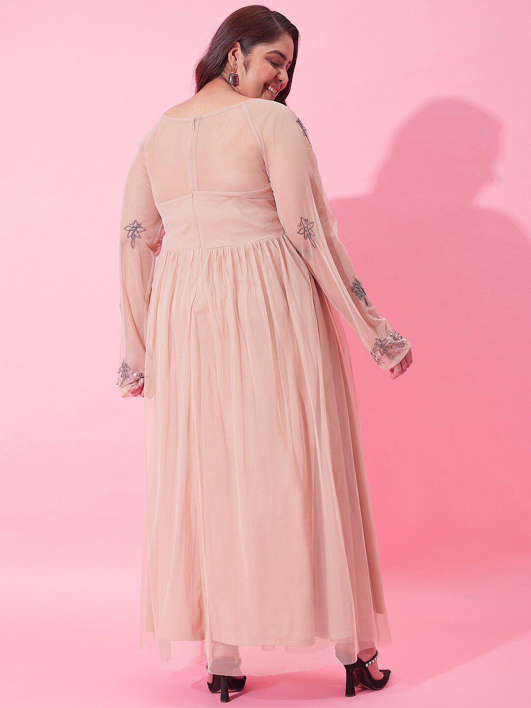 CURVY STREET Embellished Fit & Flare Net Dress