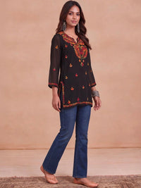 House of Chikankari Women Ethnic Motifs Embroidered Thread Work Georgette Kurta