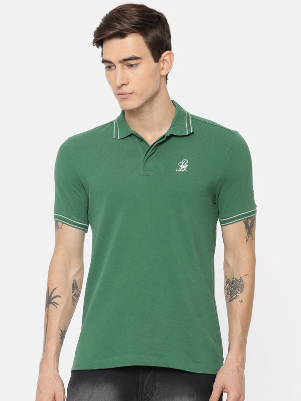 Being Human Clothing Men Green Solid Polo Collar Pure Cotton T-shirt