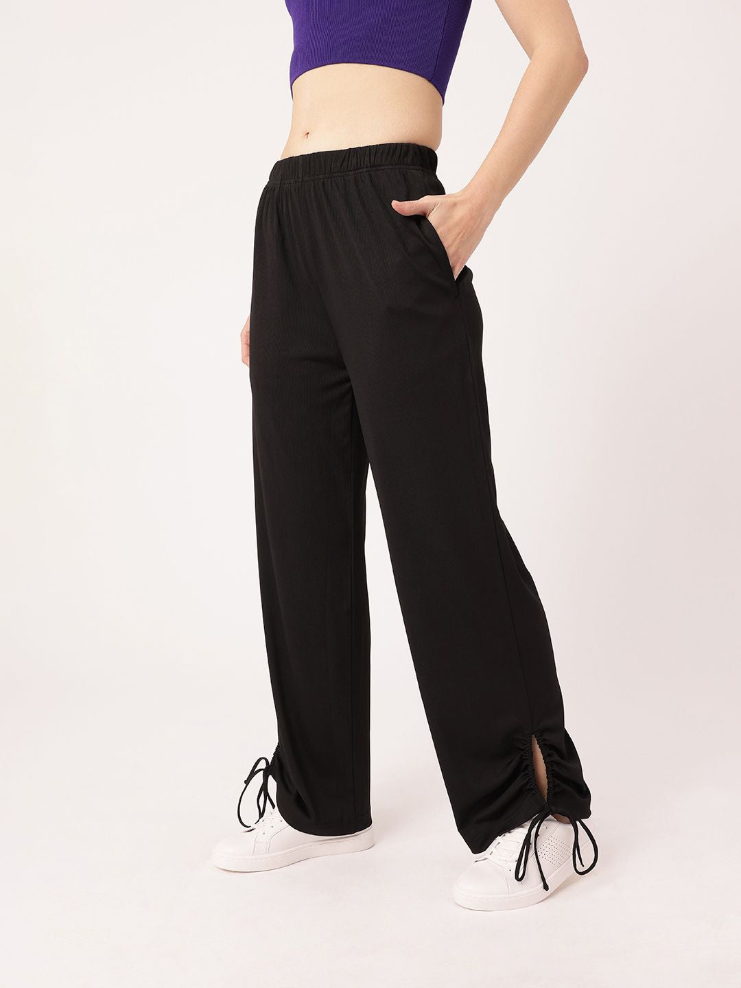 DressBerry Women Street Glam Ribbed Tie-up Detailed Relaxed Fit Trousers