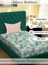 Moda Rapido X KLOTTHE Green & White Floral 120 TC Single Bedsheet with 1 Pillow Covers