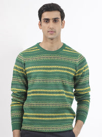 RARE RABBIT Men Fare Crew Neck Chevron Printed Acrylic Sweater