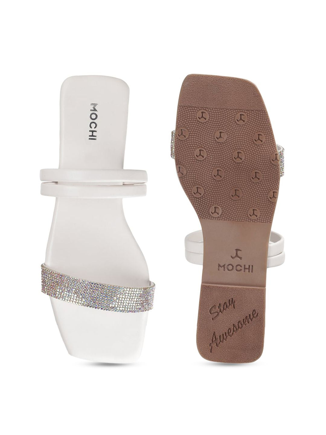 Mochi Embellished Open Toe Flats