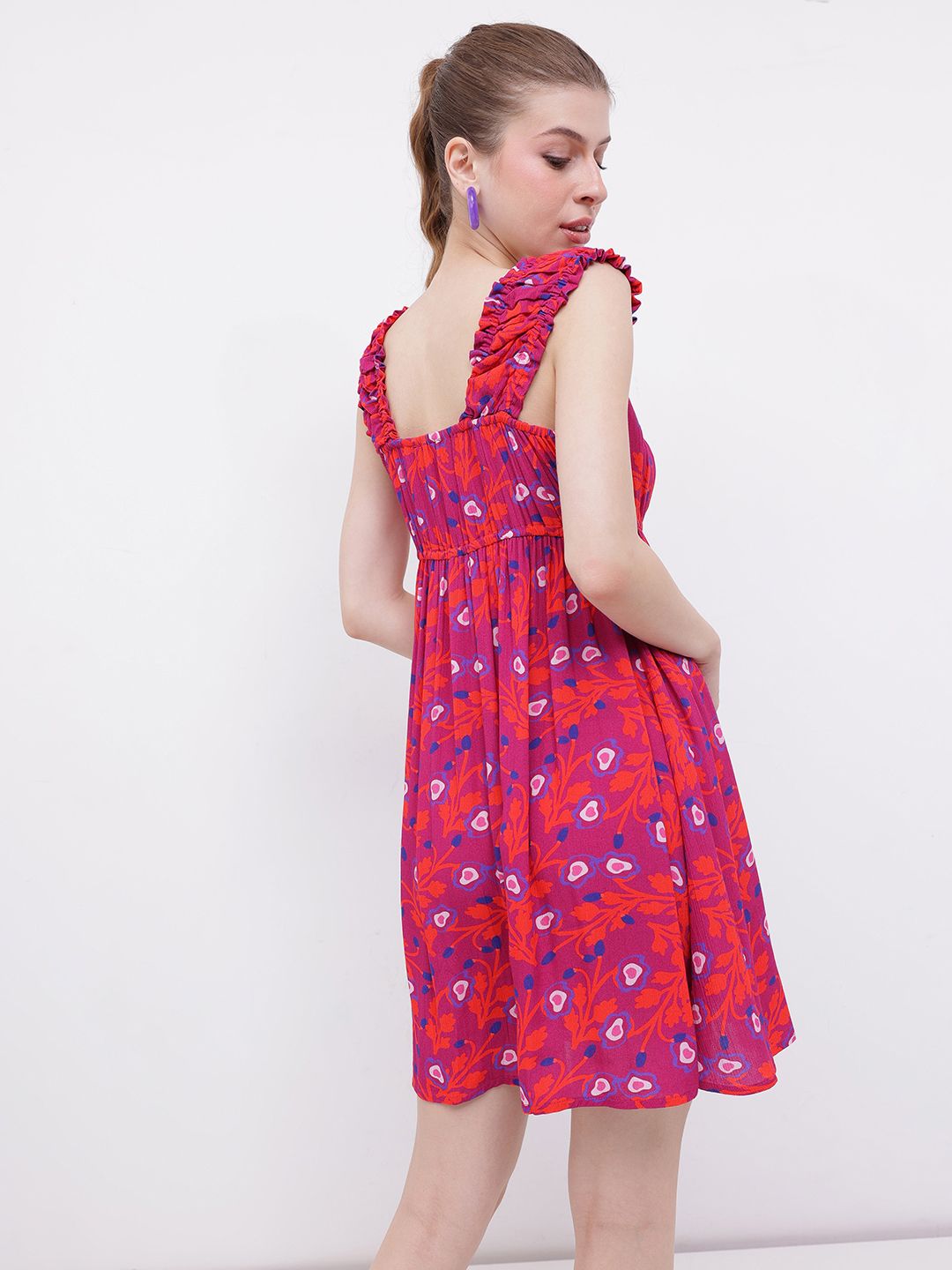DressBerry Flowy Charm Printed Gathers A-line Dress