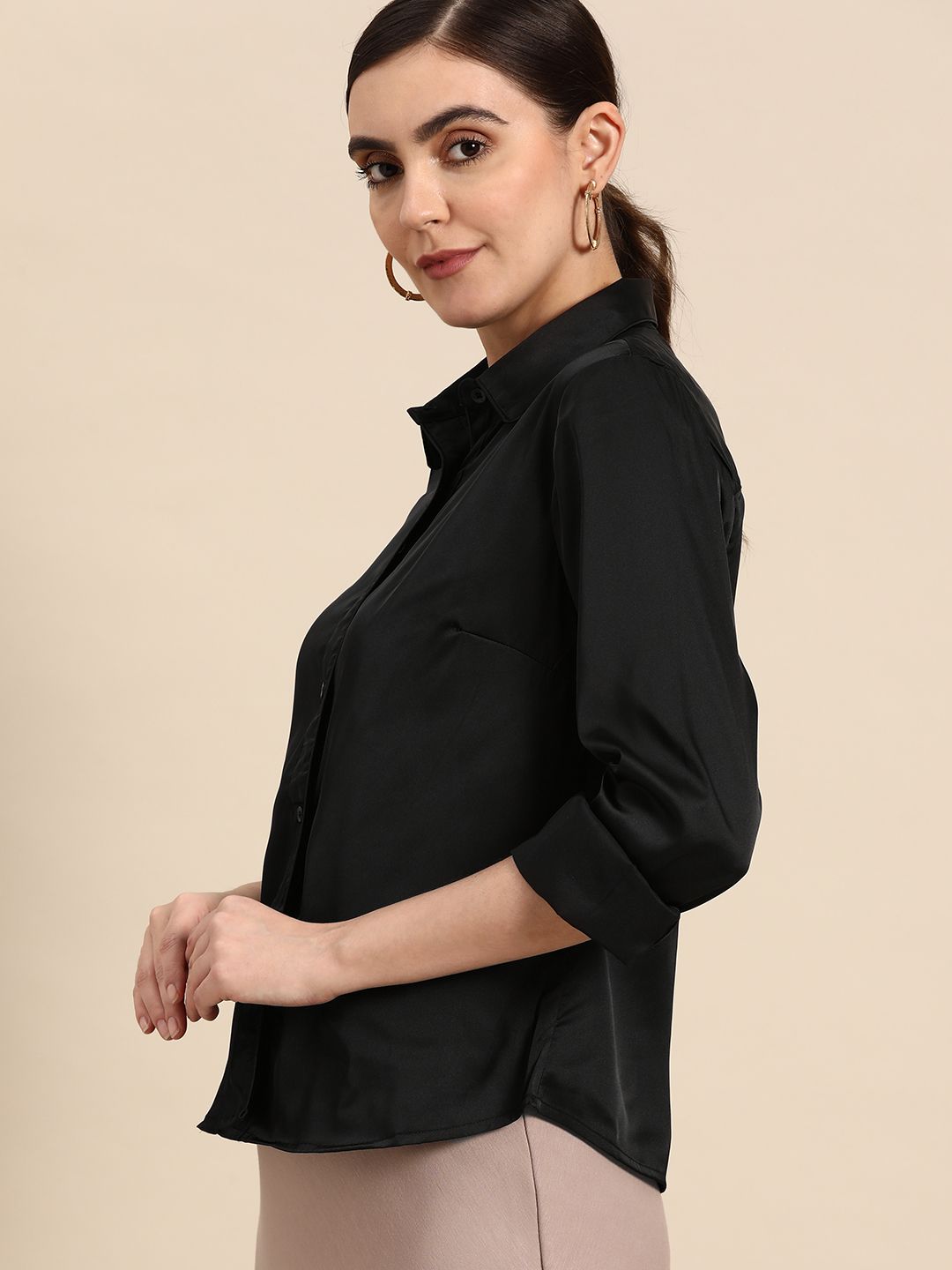 DENNISON Women Black Smart Opaque Casual Shirt