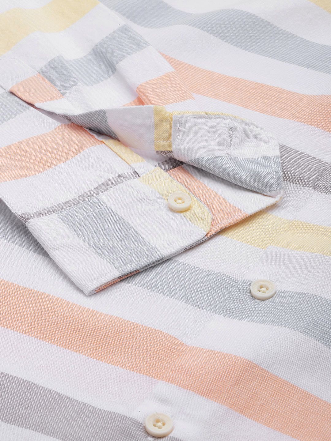 THE BEAR HOUSE Men White & Grey Pure Cotton Slim Fit Striped Casual Shirt