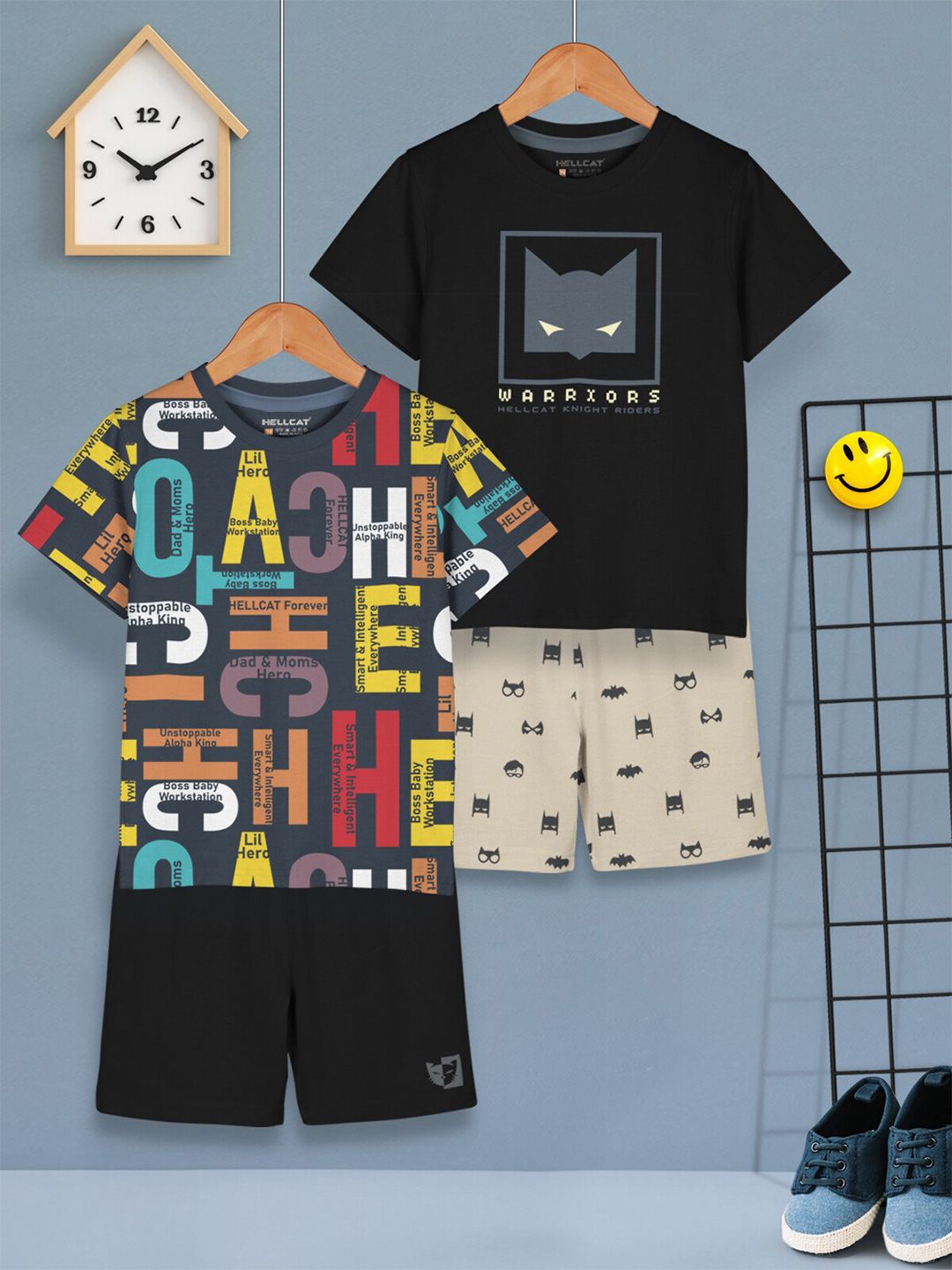 HELLCAT Boys Pack Of 2 Printed T-shirt with Shorts
