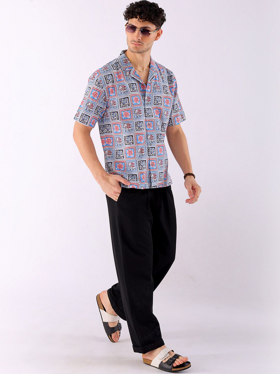 The Indian Garage Co Men Relaxed Fit Indie Geo Mosaic Printed Resortwear Shirt