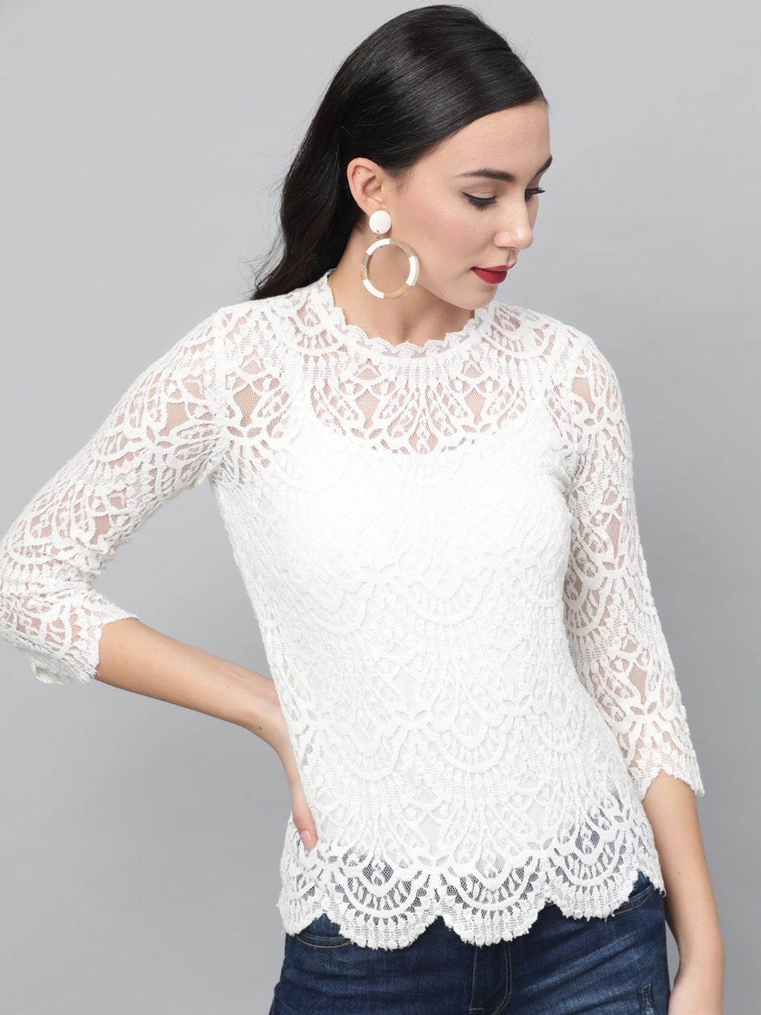 STREET 9 Women White Self Design Top