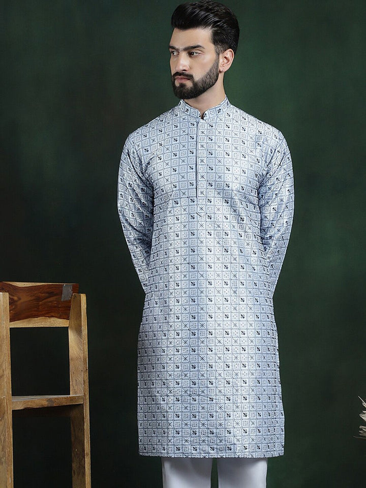 SOJANYA LUXE Geometric Woven Design Thread Work Cotton Silk Straight Kurta