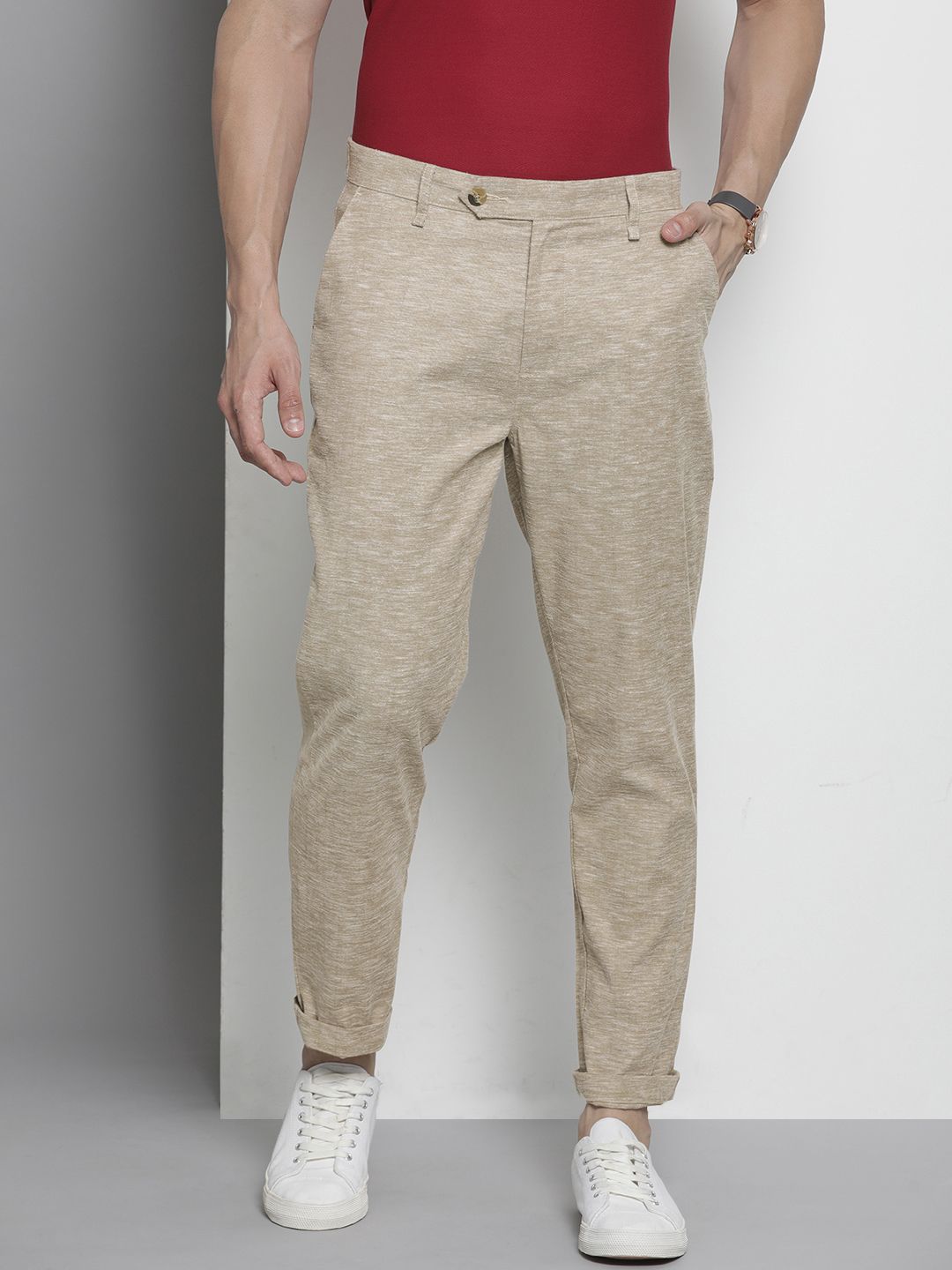The Indian Garage Co Men Textured Slim Fit Trousers
