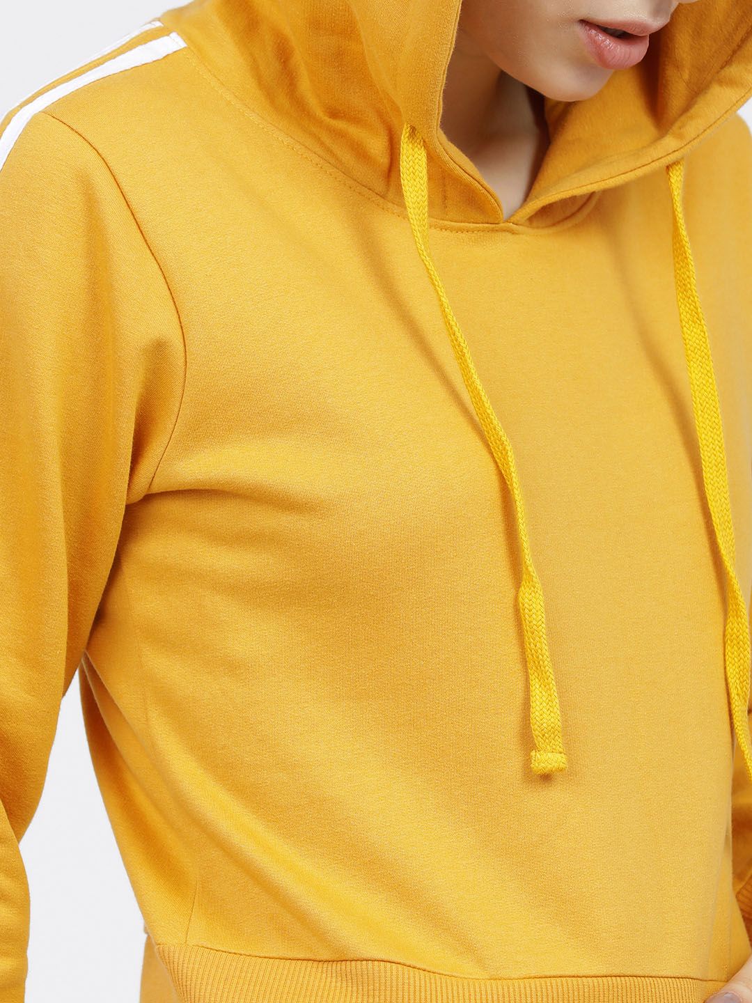 Tokyo Talkies Women Mustard Solid Hooded Sweatshirt