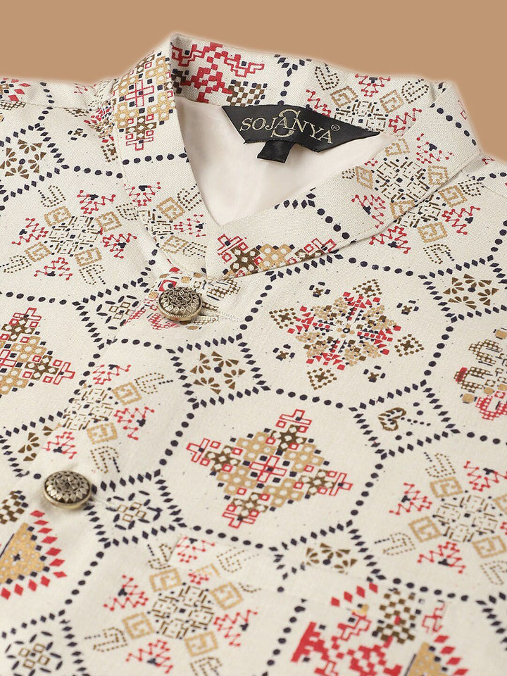 SOJANYA Men Ethnic Motifs Printed Regular Kurta With Pyjamas & Nehru Jacket