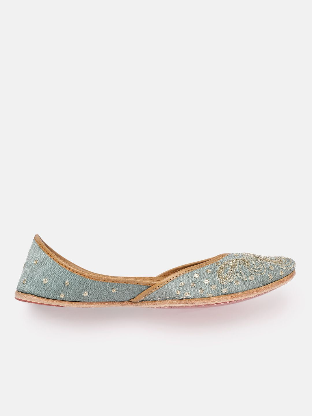 House of Pataudi Women Indie Floral Embroidered Leather Mojaris