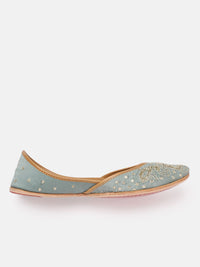 House of Pataudi Women Indie Floral Embroidered Leather Mojaris