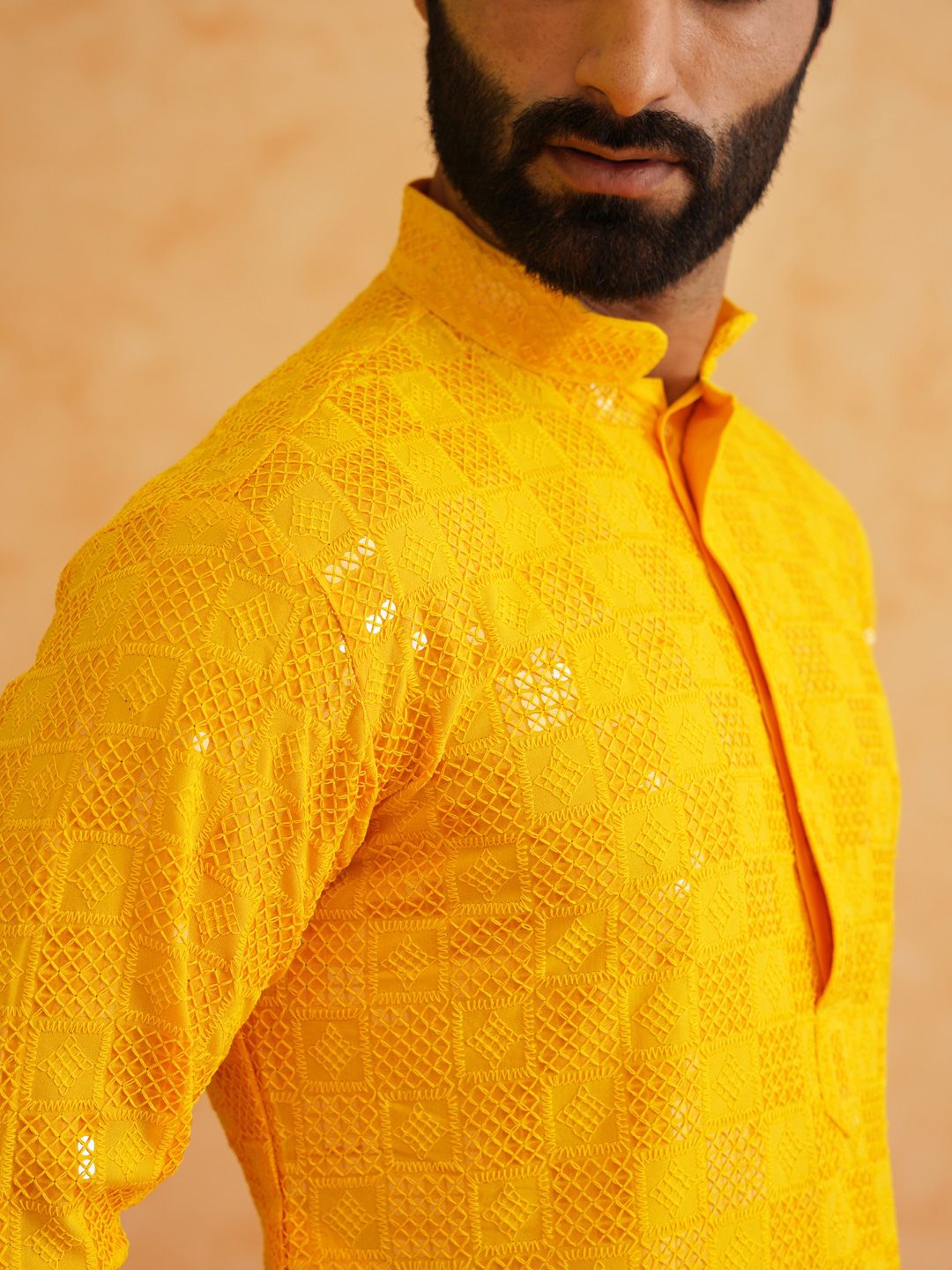 SOJANYA Kurta Lurus Bersulam Labuci Mandarin Kapas Bersulam