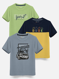 HELLCAT Boys Pack Of 3 Printed Cotton T-shirt