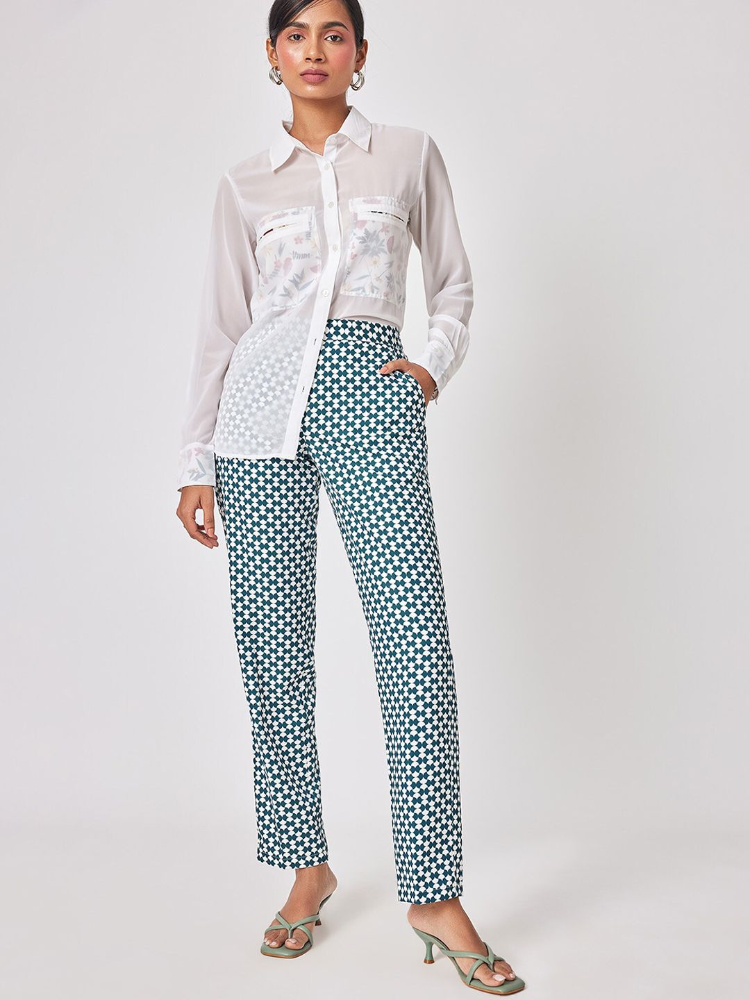 The Label Life Women Geometric Printed Relaxed Straight Leg Straight Fit Trousers