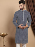 Anouk Printed Embroidered Mandarin Collar Cotton Straight Kurta