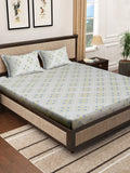 KLOTTHE White Floral Pure Cotton 400 TC Fitted King Superfine Bedsheet dengan 2 Sarung Bantal-98 x 89 inci