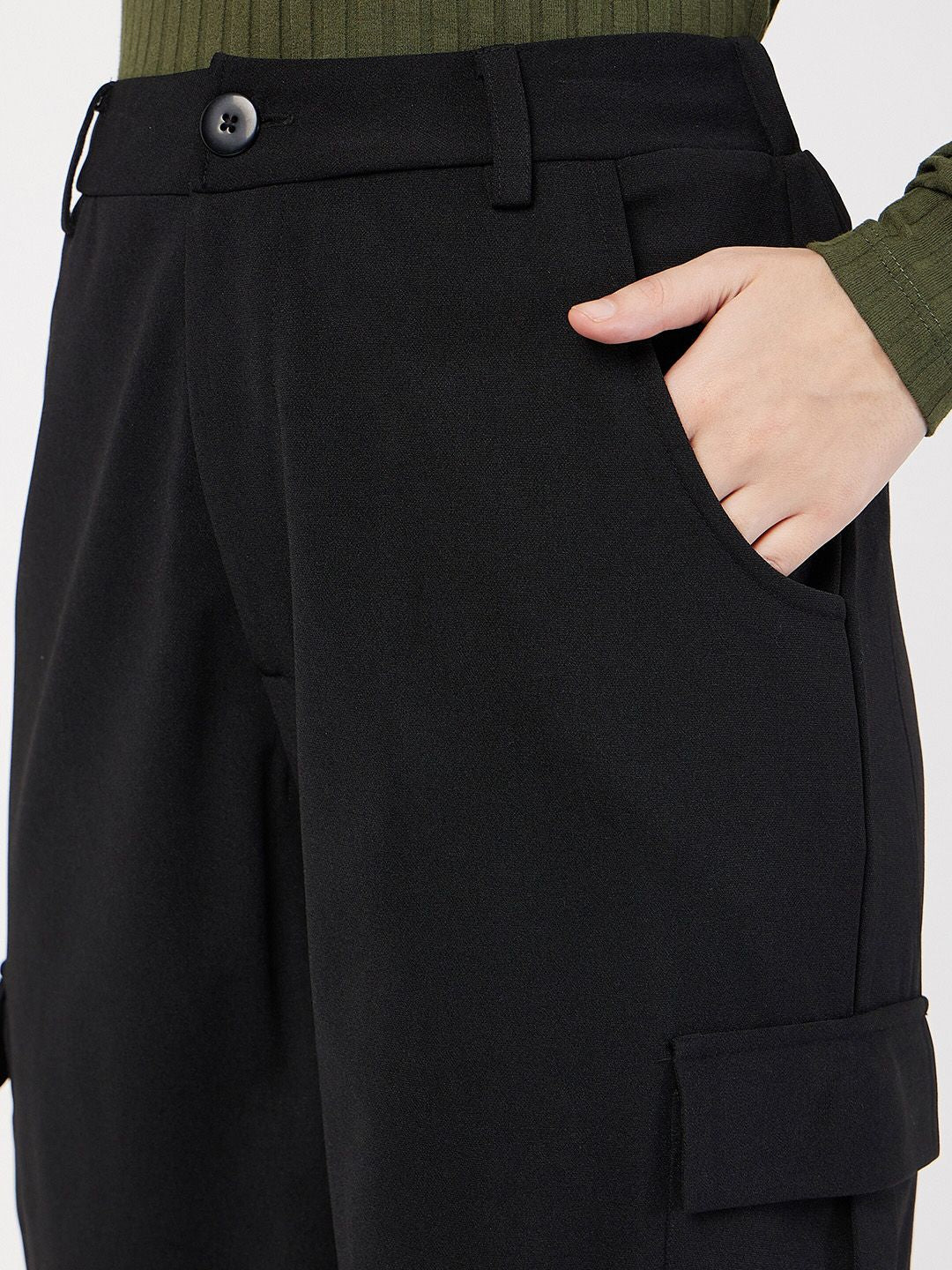 SASSAFRAS Women Plain Flat-Front High-Rise Cargos