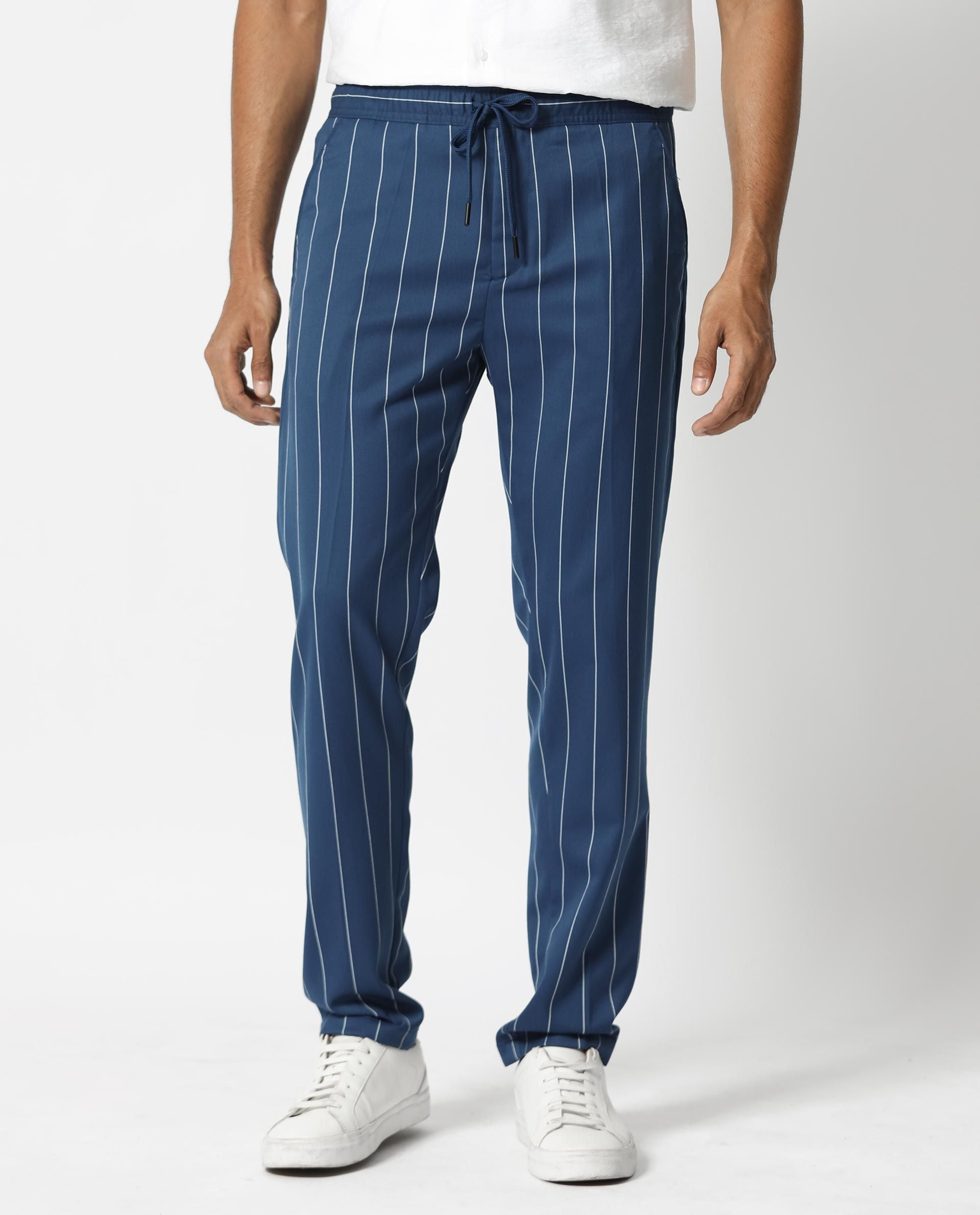 RARE RABBIT Men Pixie Drawstring Striped Slim Fit Mid-Rise Trouser